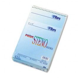 Spiral Steno Notebook, Gregg Rule, 6 x 9, Blue, 4 80-Sheet Pads/Pack