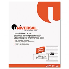 Laser Printer Permanent Labels, 1 x 2-5/8, Clear