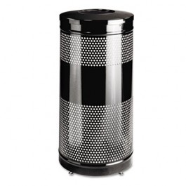 Classics Perforated Open Top Receptacle, Round, Steel, 25 gal, Black