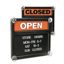 Double-Sided Open/Closed Sign w/Plastic Push Characters, 14 3/8 x 12 3/8