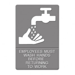 ADA Sign, "Employees Must Wash Hands" Tactile Symbol/Braille, 6 x 9, Gray
