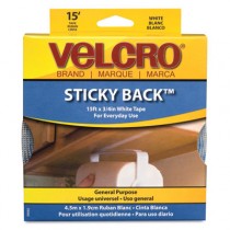 Sticky-Back Hook and Loop Fastener Tape with Dispenser, 3/4 x 15 ft. Roll, White
