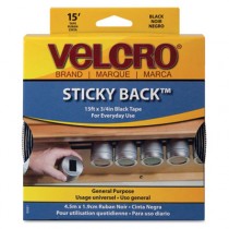 Sticky-Back Hook and Loop Fastener Tape with Dispenser, 3/4 x 15 ft. Roll, Black