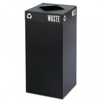 Public Square Recycling Container, Square, Steel, 31 gal, Black