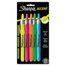 Retractable Highlighters, Chisel Tip, Assorted Fluorescent Colors, 5/Set