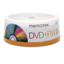 DVD+RW Discs, 4.7GB, 4x, Spindle, Silver, 25/Pack
