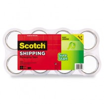 Sure Start Packaging Tape, 1.88" x 54.6 yards, 3" Core, Clear, 8/Pack