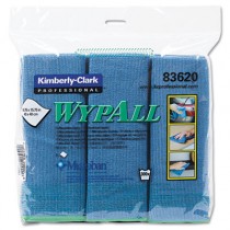 WYPALL Cloths w/Microban, Microfiber, 15 3/4 x 15 3/4, Blue