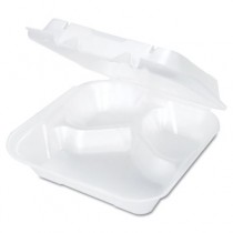 Snap-It Vented Foam Hinged Container, 3-Comp, White, 8 1/4x8x3, 100/Bag