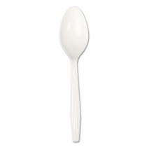 Full-Length Polystyrene Cutlery, Teaspoon, White