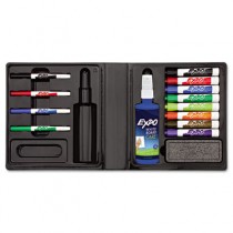 Dry Erase Marker/Eraser/Cleaner, Chisel/Fine, Assorted, 12/Set