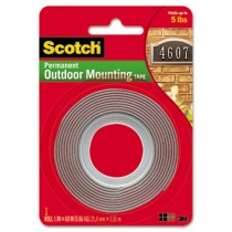 Exterior Weather-Resistant Double-Sided Tape, 1 x 60, Gray w/Red Liner