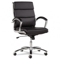 Neratoli Mid-Back Swivel/Tilt Chair, Black Soft-Touch Leather, Chrome Frame