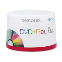 Dual-Layer DVD+R Discs, 8.5 GB, 50/Pk