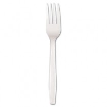 Plastic Tableware, Heavy Mediumweight, Fork, White, 100/Box