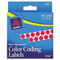 Permanent Self-Adhesive Color-Coding Labels, 1/4in dia, Red, 450/Pack