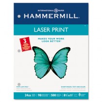 Laser Print Office Paper, 3-Hole Punch, 98 Brightness, 24lb, Ltr, White, 500/Rm