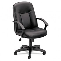 VL601 Leather Mid-Back Swivel/Tilt Chair, Metal, 26w x 33-1/2d x 43h, Black