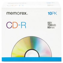 CD-R Discs, 700MB/80min, 52x, w/Slim Jewel Cases, Silver, 10/Pack