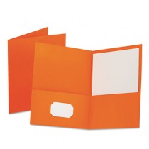 Twin-Pocket Portfolio, Embossed Leather Grain Paper, Orange
