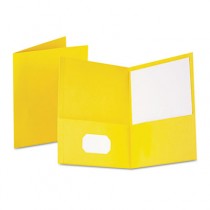 Twin-Pocket Portfolio, Embossed Leather Grain Paper, Yellow