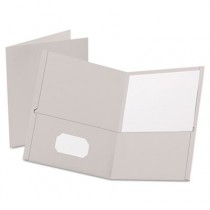 Twin-Pocket Portfolio, Embossed Leather Grain Paper, Gray