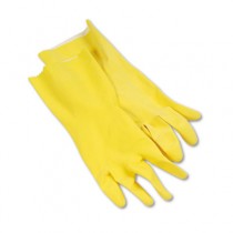 Flock-Lined Latex Cleaning Gloves, Large, Yellow, Pair
