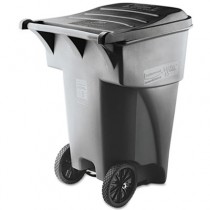 Brute Rollout H-Duty Waste Container, Square, Polyethylene, 95gal, Gray