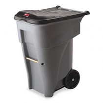 Brute Rollout H-Duty Waste Container, Square, Polyethylene, 65gal, Gray