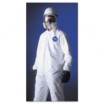 Tyvek Elastic-Cuff Hooded Coveralls, HD Polyethylene, White, Size Large