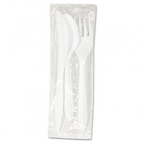Three-Piece Wrapped Cutlery Kit: Fork, Knife, Spoon;White, 250/Case