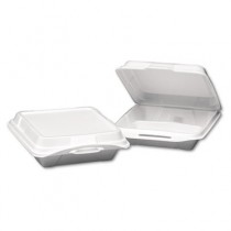 Foam Hinged Carryout Container, 3-Compartment, 9-1/4x9-1/4x3, White, 100/Bag