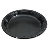 Silhouette Black Plastic Plates, 10 1/4 Inches, Round, 100/Pack