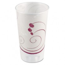 Trophy Insulated Thin-Wall Foam Cups, 20 oz, Hot/Cold, Symphony, Beige/White/Red