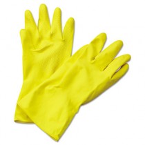 Flock-Lined Latex Cleaning Gloves, Extra-Large, Yellow