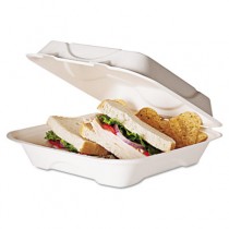 Sugarcane Compostable Clamshell Food Container, 3 x 8 x 8, White