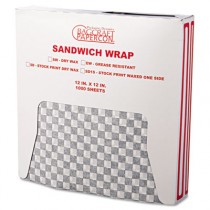 Grease-Resistant Paper Wrap/Liner, 12 x 12, Black Checker Print, 1000/Pack