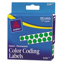 Permanent Self-Adhesive Color-Coding Labels, 1/4in dia, Green, 450/Pack