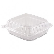 ClearSeal Plastic Hinged Container, 1-Comp, 8-3/10 x 8-3/10 x 3, Clear, 125/Bag