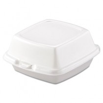 Hinged Food Containers, Foam, 1-Comp, 5 7/8 x 6 x 3, White