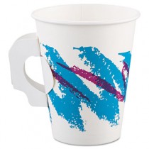 Jazz Hot Paper Cups with Handles, 8 oz., Polycoated, Jazz Design, 50/Bag