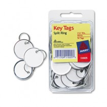 Metal Rim Key Tags, Card Stock/Metal, 1 1/4" Diameter, White, 50/Pack