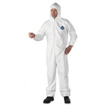 Tyvek Elastic-Cuff Hooded Coveralls, HD Polyethylene, White, Size Extra-Large