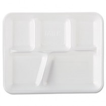 School Tray Foam Serving Trays, 10 2/5 x 8 2/5 x 1 1/4, White, Five-Compartment
