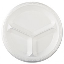 Elite Laminated Foam Plates, 10 1/4", White, Round, 3 Compartments, 125/Pack