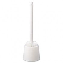 Toilet Bowl Brush With Caddy, 16-Inch Overall Length, White Plastic