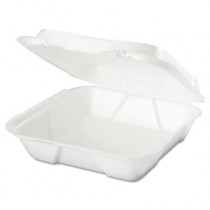 Foam Hinged Carryout Container, 1-Compartment, White, 9-1/4x9-1/4x3, 100/Bag