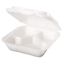 Snap-It Foam Hinged Carryout Container, 3-Compartment, White, 8-1/4x8x3, 100/Bag