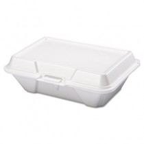 Foam Hinged Carryout Container, Deep, 9-1/5 x 6-1/2 x 3, White, 100/Bag