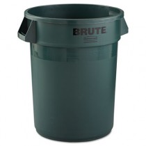 Brute Refuse Container, Round, Plastic, 32 gal, Dark Green